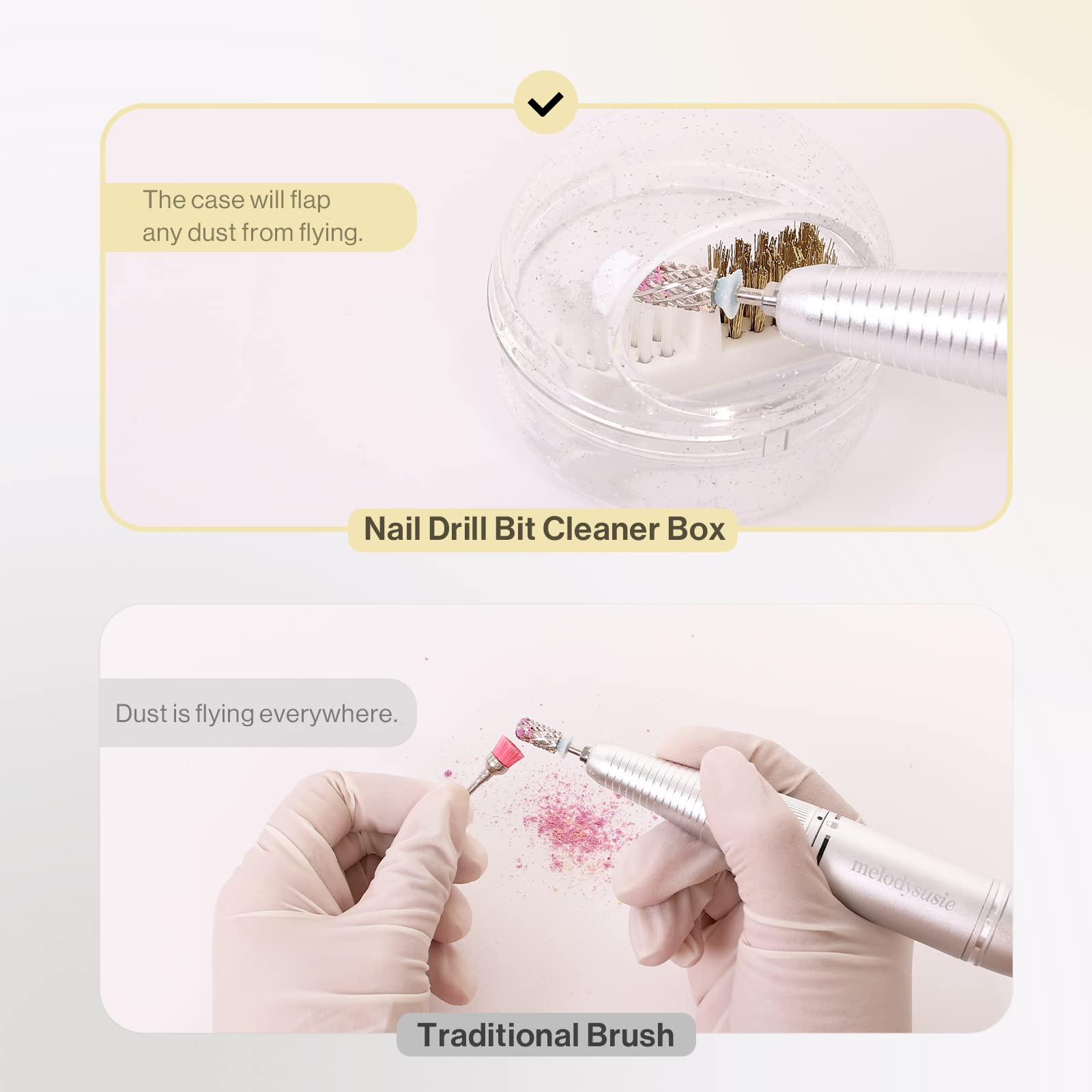 MelodySusie professional drill bit cleaning box with transparent cover open for salon maintenance
