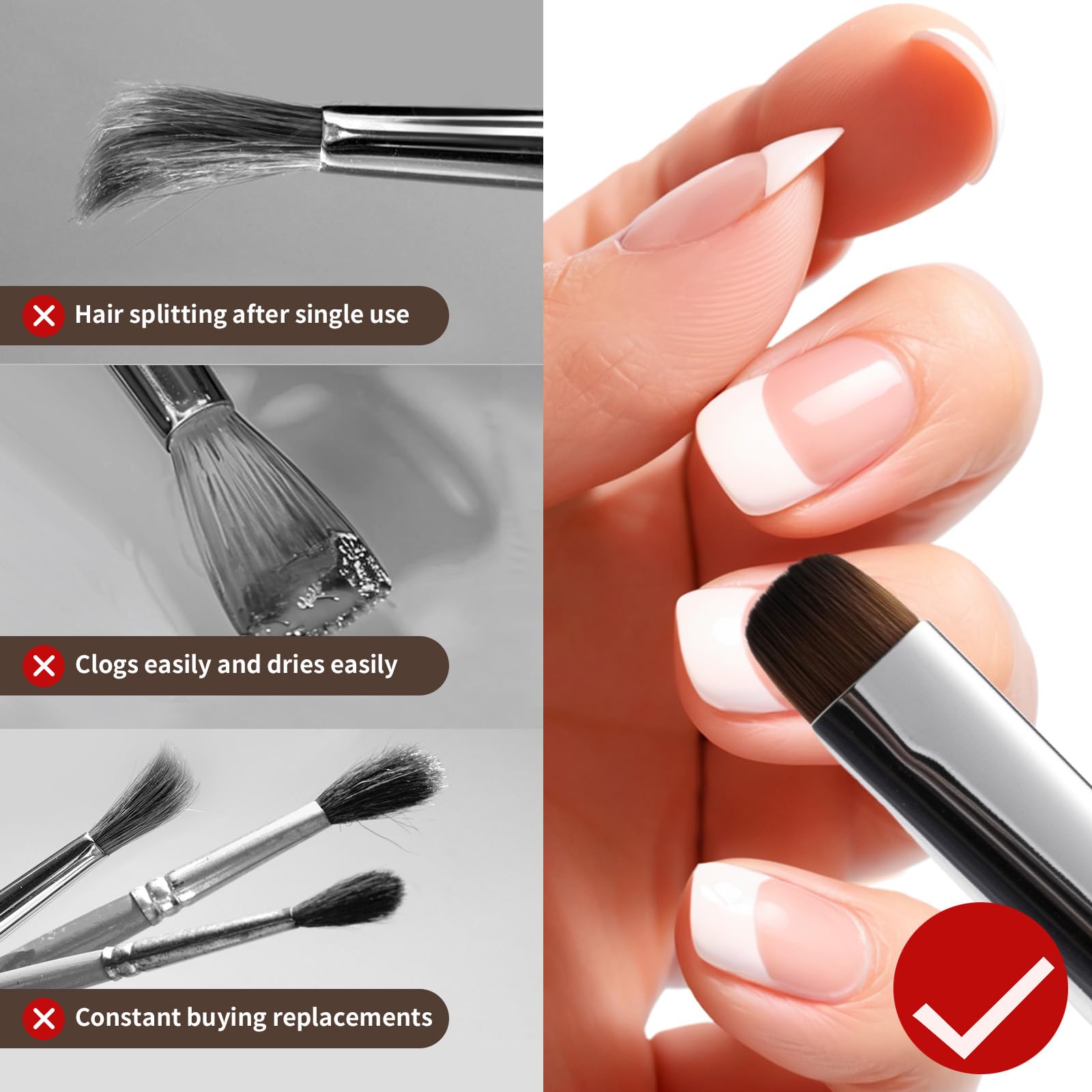 Close-up of the ultra-flat precision bristles for creating perfect French tips.