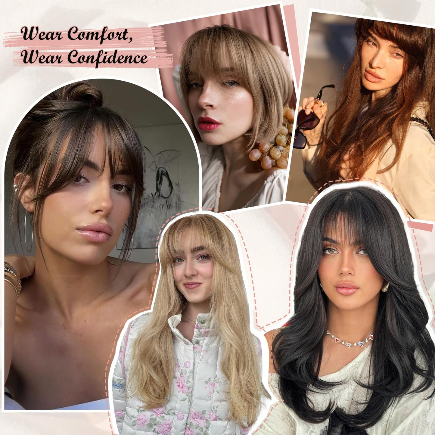 Demonstration of heat styling the real human hair fake bangs with a flat iron