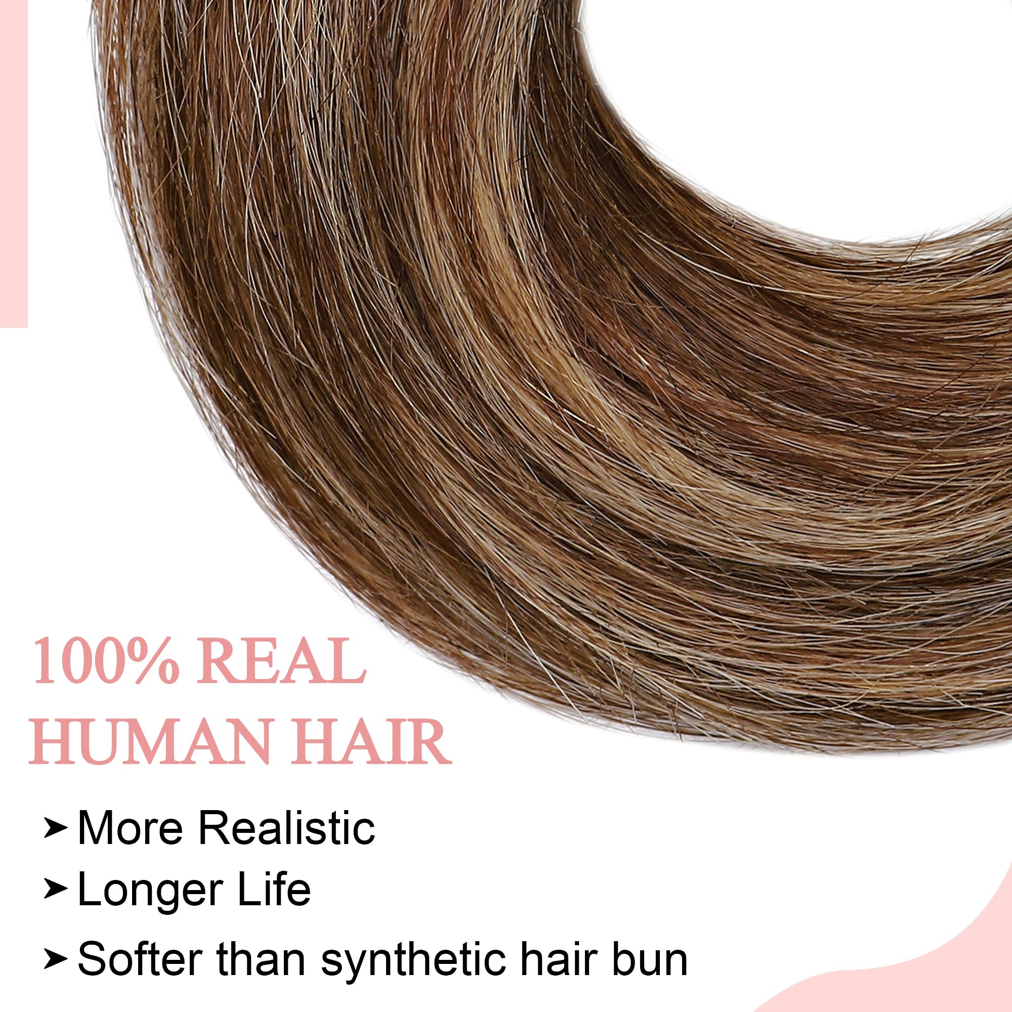 Real human hair donut chignon ponytail extension with natural wavy texture.