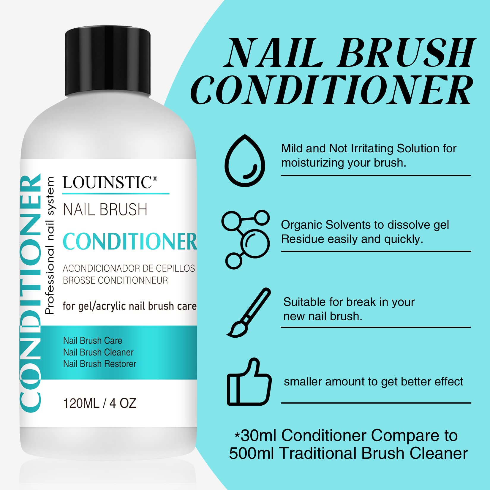 LOUINSTIC 4 ounce brush cleaner packaging showing safety and usage instructions