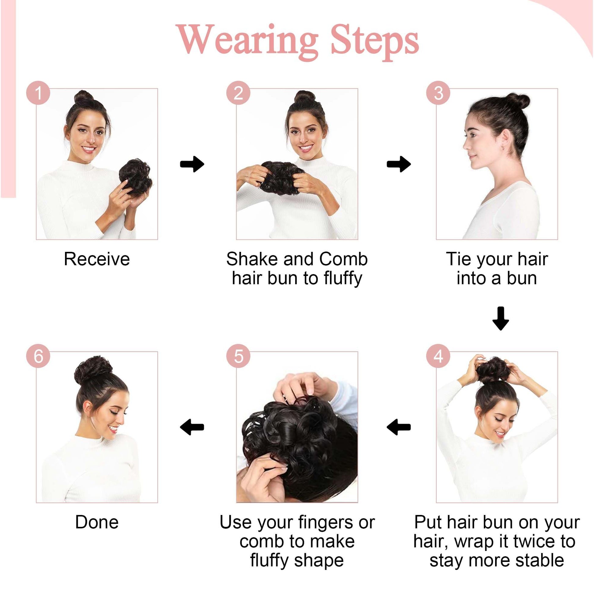 Imported USA real human hair bun extension showing realistic texture under lighting.