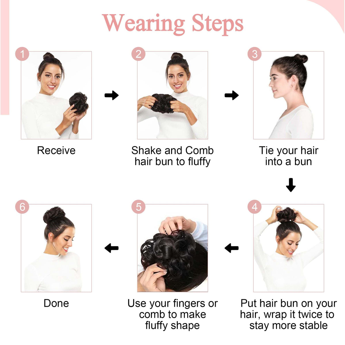 Imported USA real human hair bun extension showing realistic texture under lighting.
