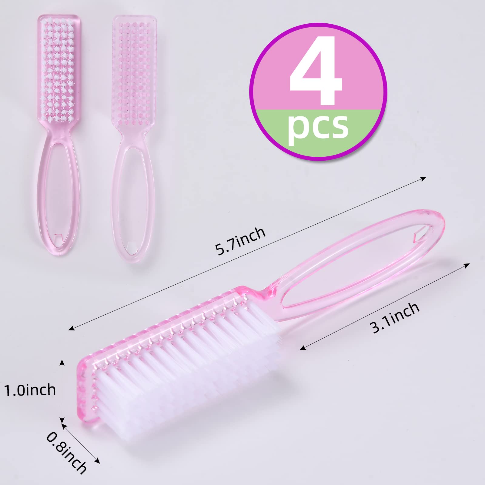 Four pack arrangement of the clear pink finger and toe cleaning brushes