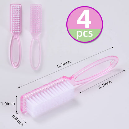 Four pack arrangement of the clear pink finger and toe cleaning brushes