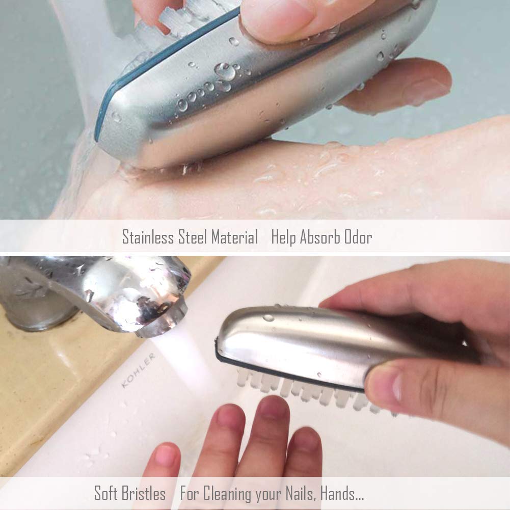 HONOMA odor eliminating metallic fingernail scrub brush close up on bristles