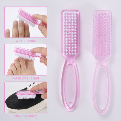 Under nail cleaning tool showing the density of the clear pink scrubber bristles