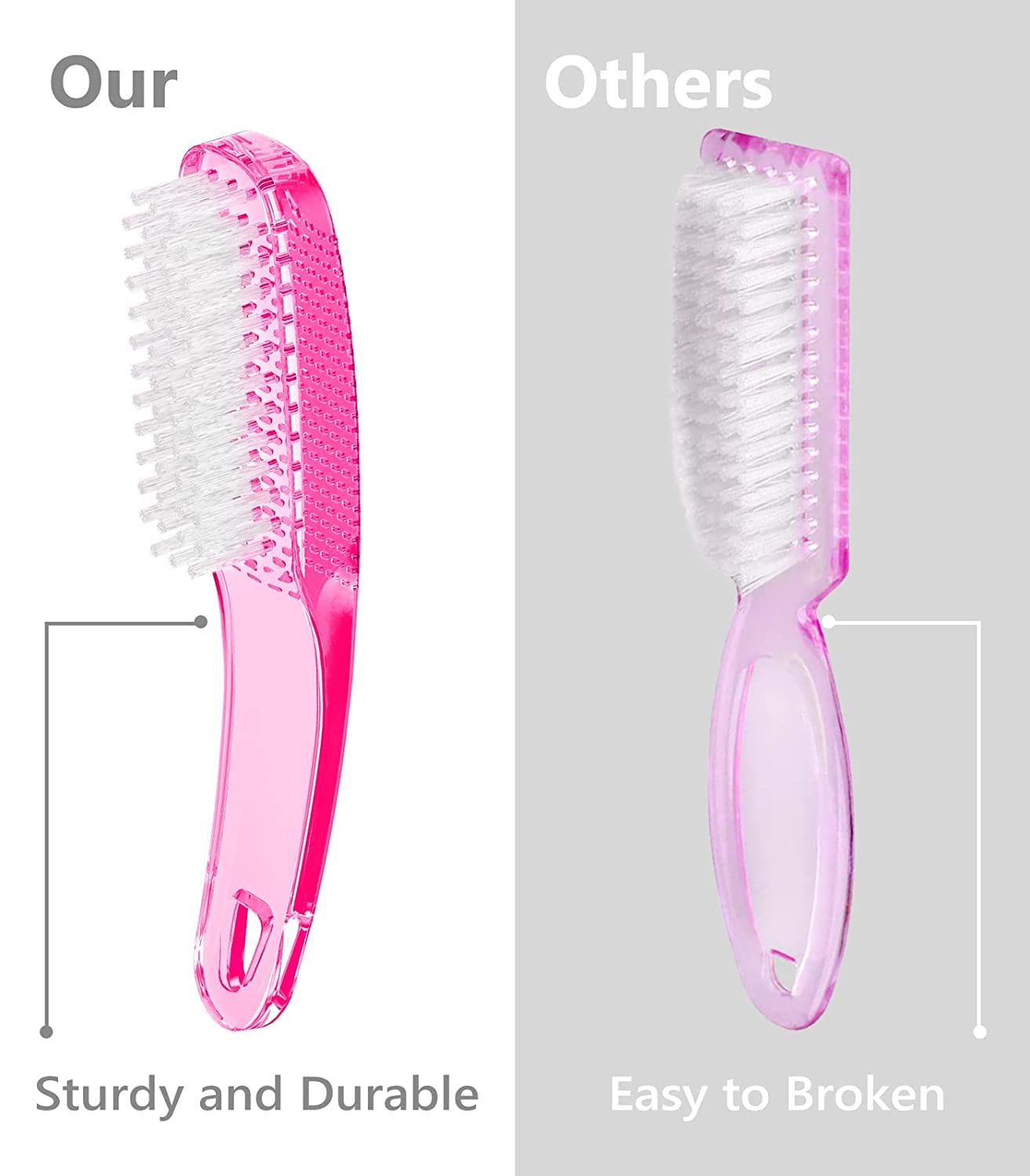 Ergonomic fingernail scrub brush with durable thickened plastic handle for secure grip