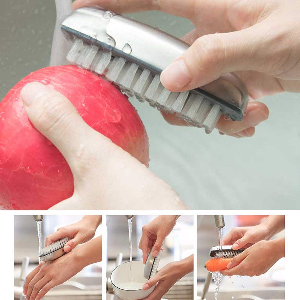 HONOMA multi purpose pedicure and manicure scrub brush being used on feet
