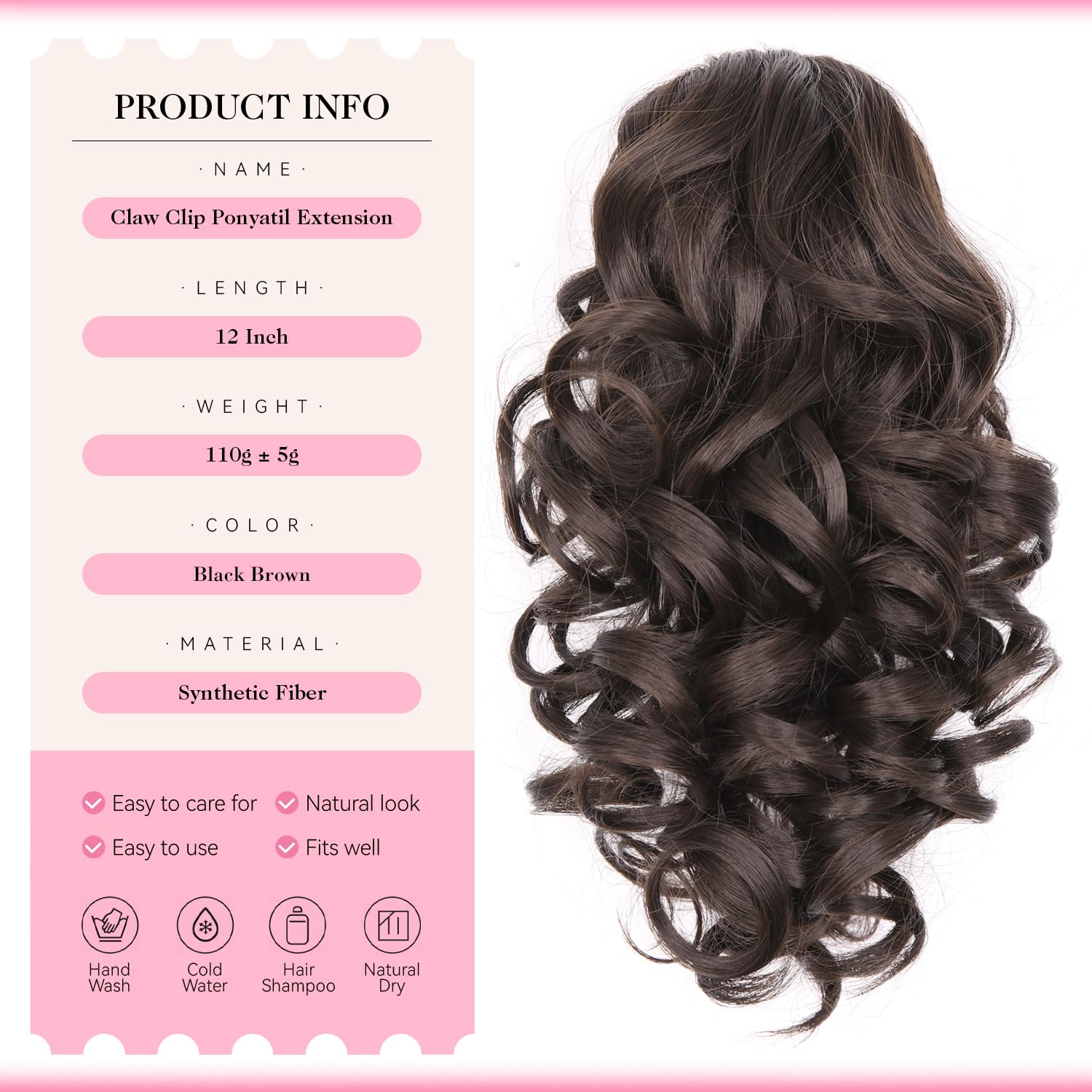 Side view of synthetic wavy pony tails hair extensions for volume enhancement