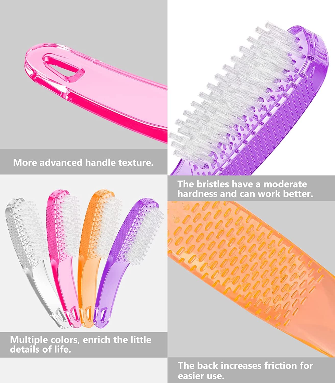 Four pack personal care hand washing brushes for men and women