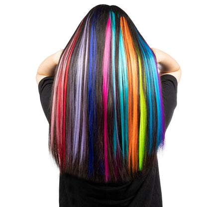 Close up of the pressure sensitive snap clips on the colorful party highlight extensions.
