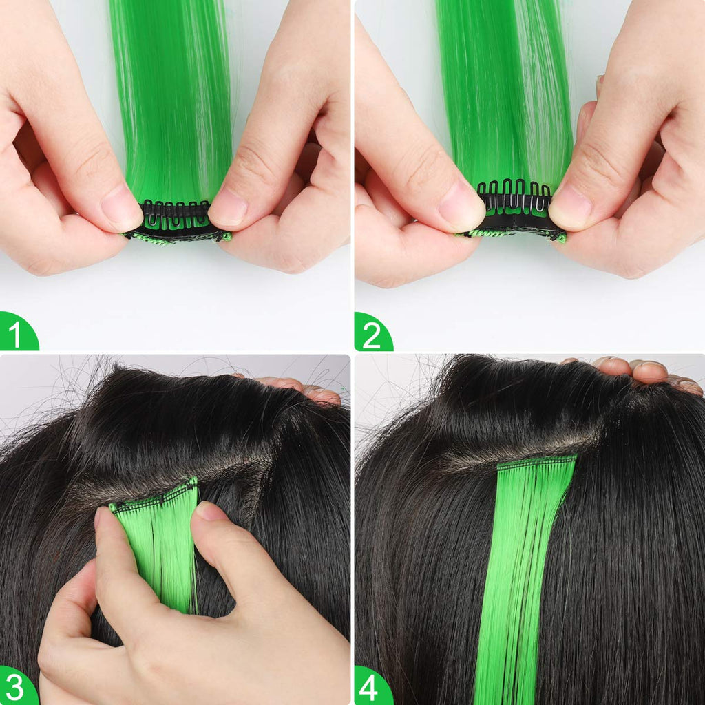 Demonstration of trimming and styling the heat resistant synthetic hair streaks under 160 degrees Celsius.