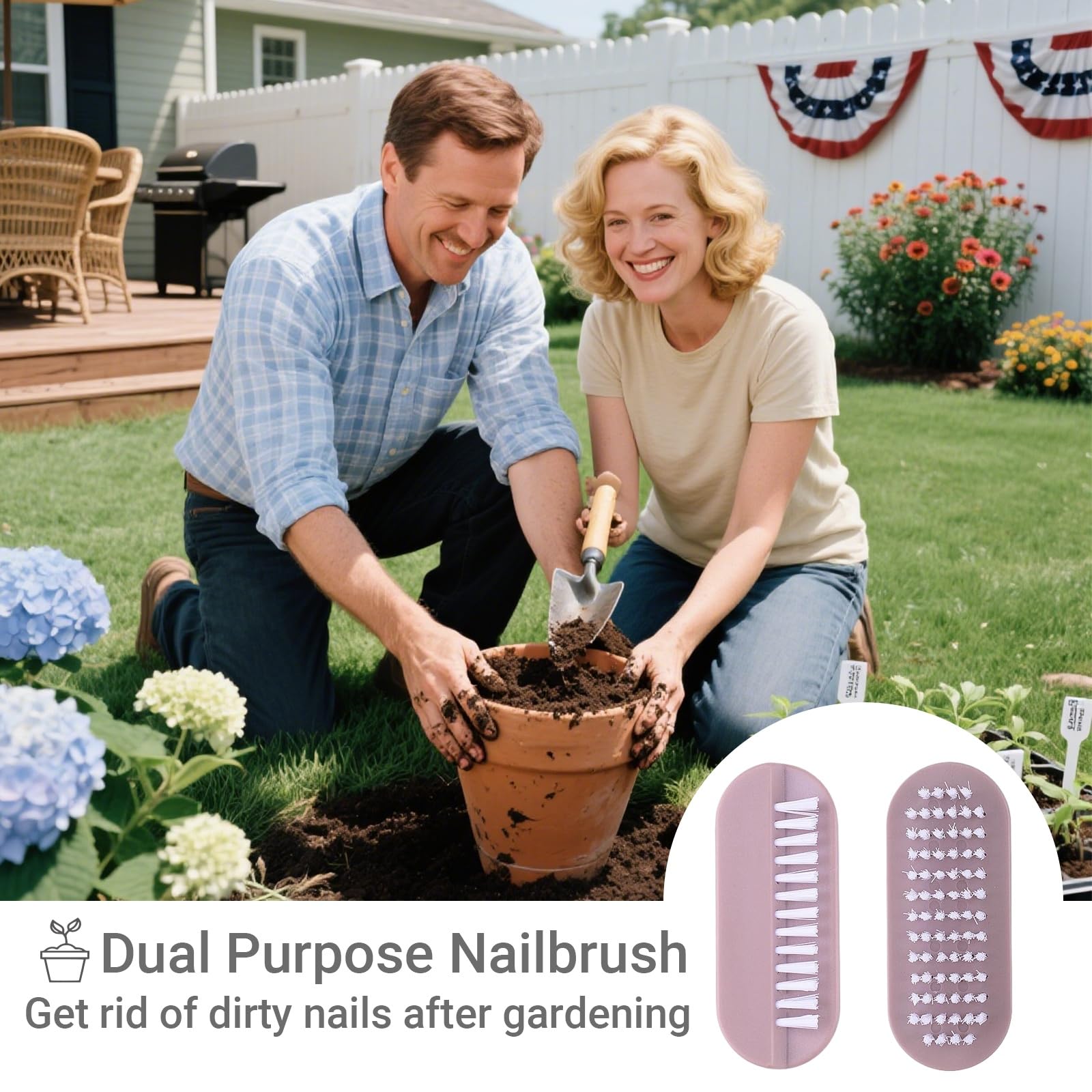 Hand holding ergonomic handle of OYEWALLS nail brush