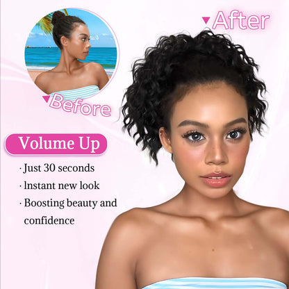 Fluffy curly synthetic ponytail hair extension showing breathable net details