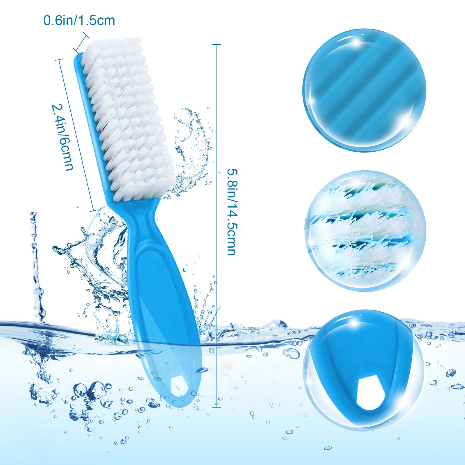 Close up of the medium firm polypropylene bristles on a DAYGOS hand fingernail brush.