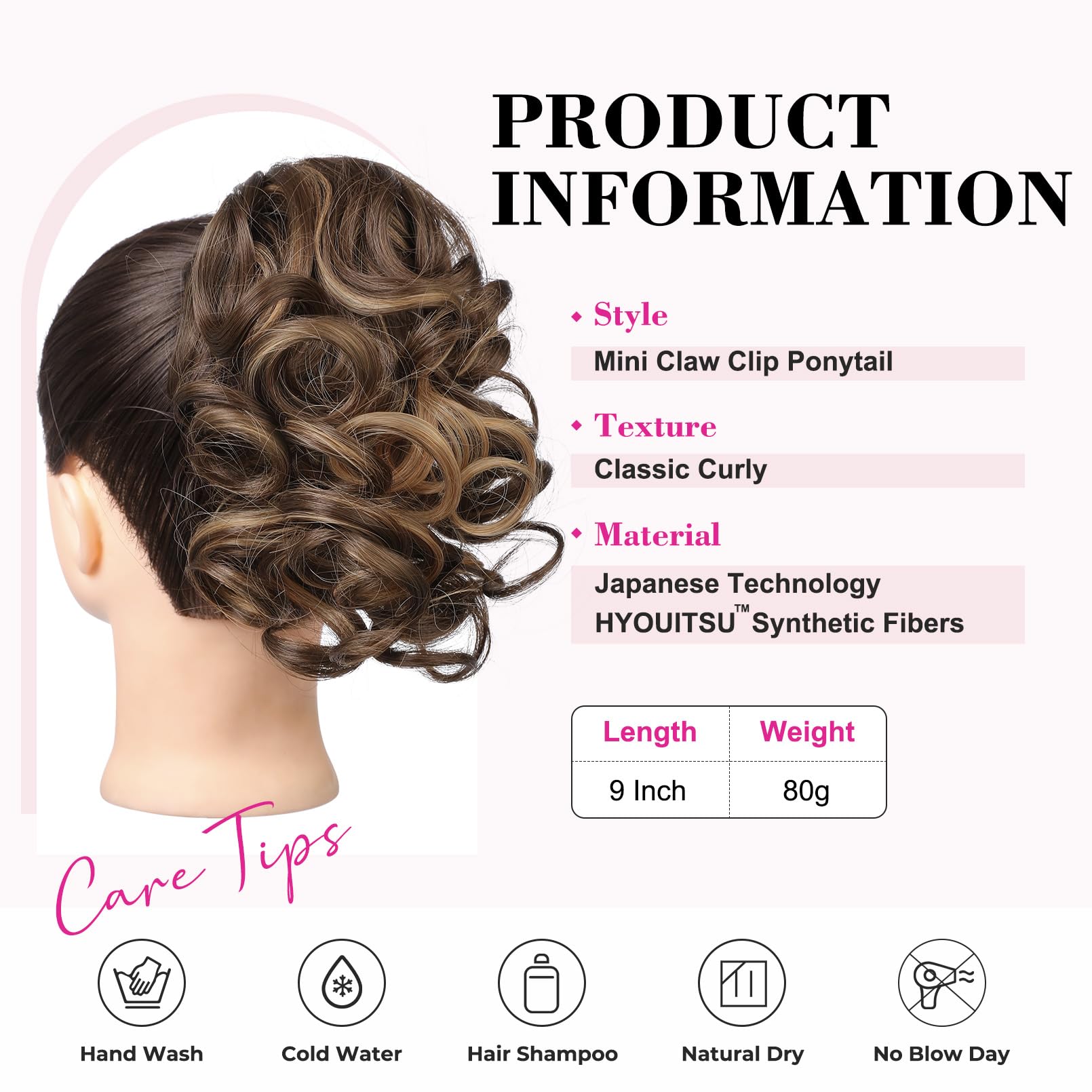 REECHO 9 inch hairpiece side view displaying the secure jaw claw clip mechanism for fine hair.