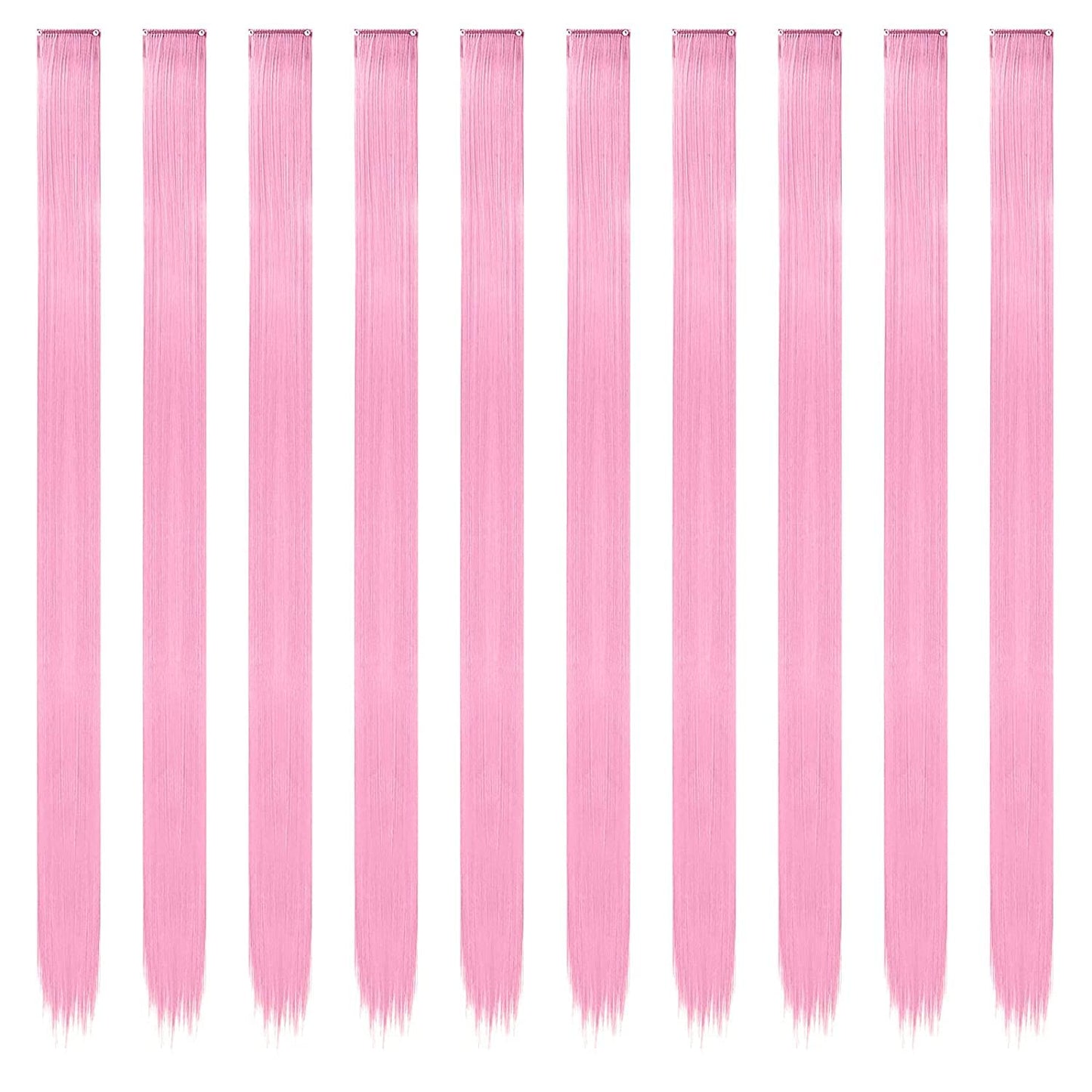 Ten pieces of straight pink synthetic clip in hair highlights spread out clearly