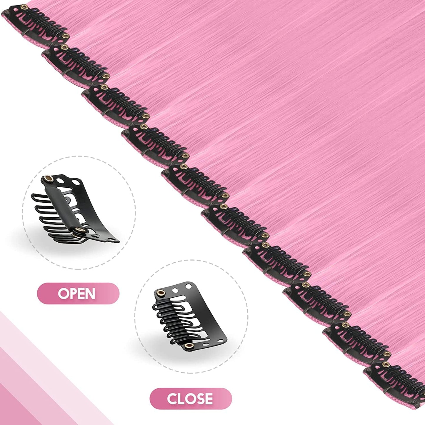 Close up view of the secure knitted double weft and small metal clip mechanism