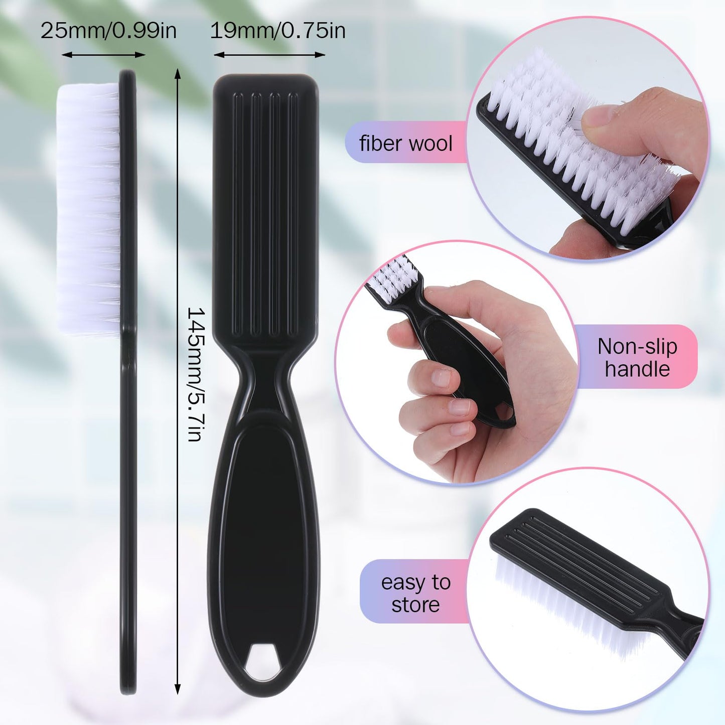 Patelai black pedicure brushes showing the ergonomic non-slip handle and convenient hanging hole.