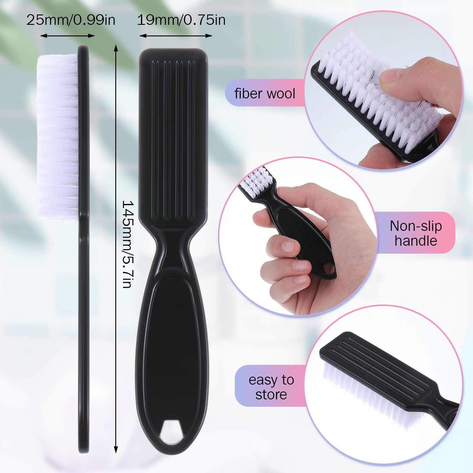 Patelai black pedicure brushes showing the ergonomic non-slip handle and convenient hanging hole.