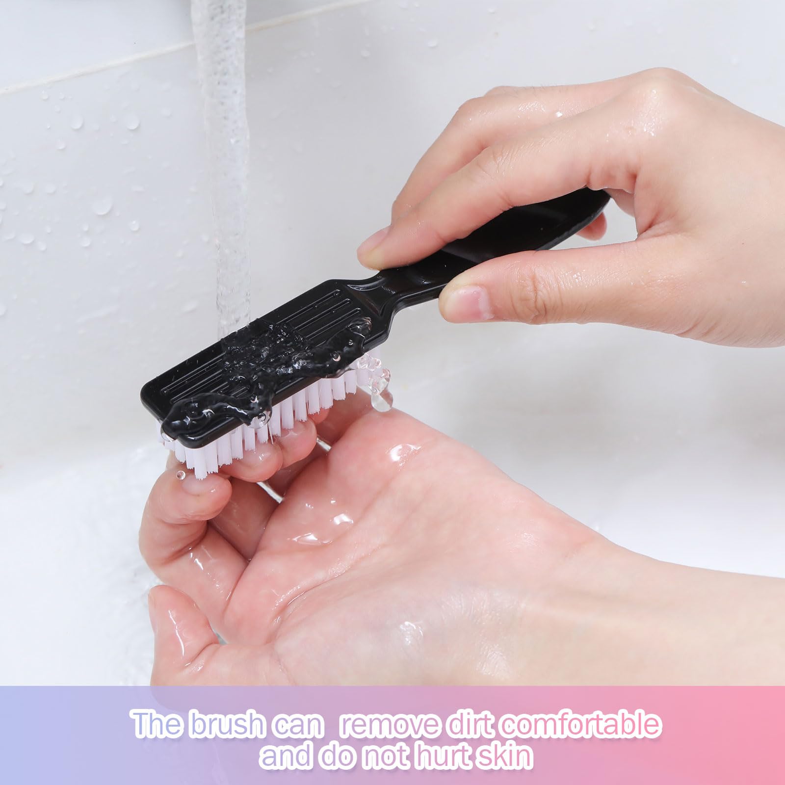Demonstration of holding the Patelai handle grip brush for effortless toenail scrubbing.