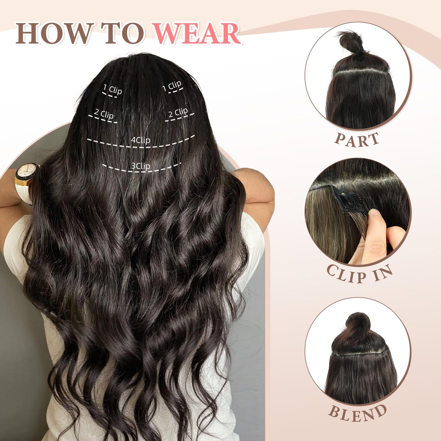 Fliace twenty inch dark brown wavy hair extension texture detail