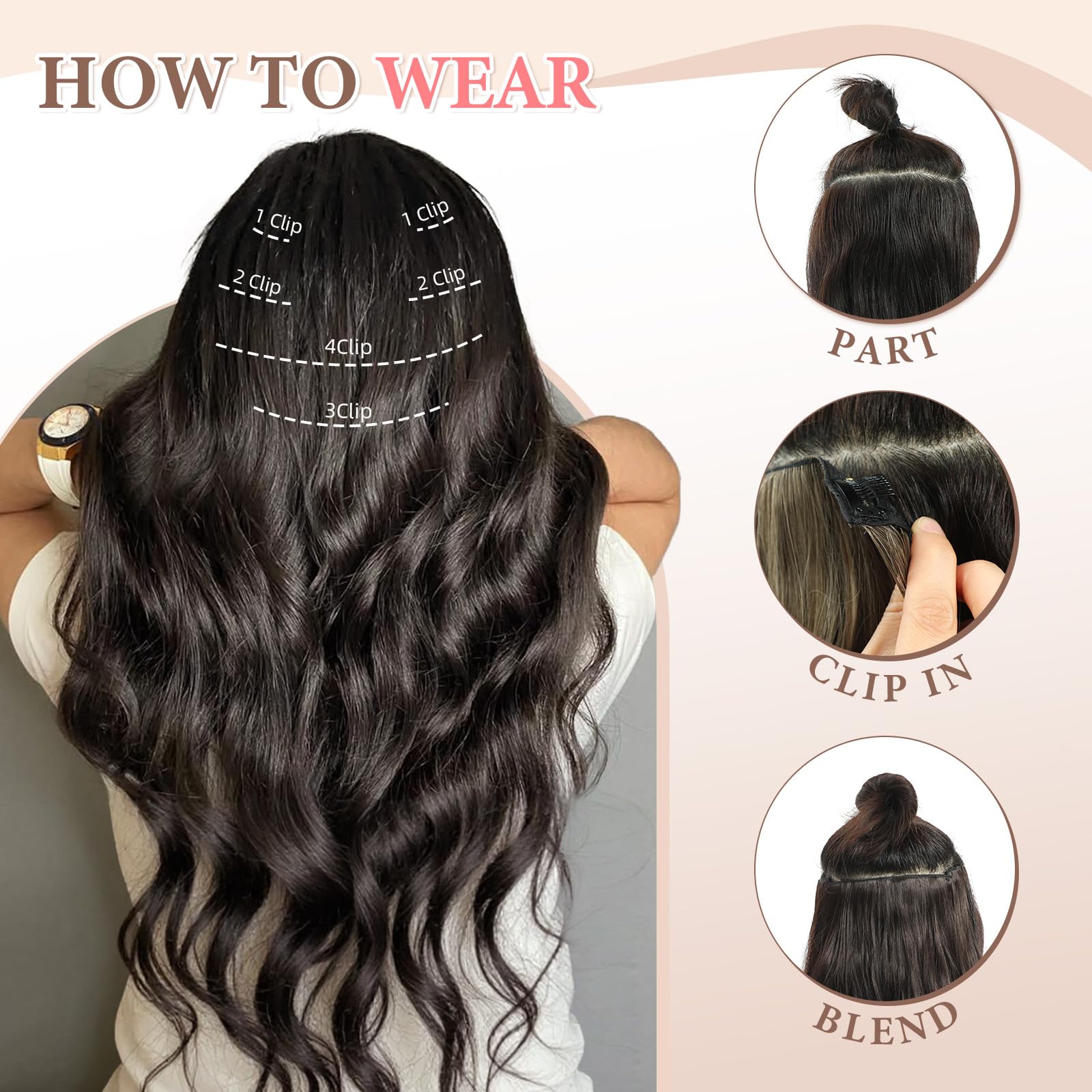Fliace twenty inch dark brown wavy hair extension texture detail