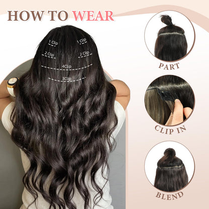 Fliace twenty inch dark brown wavy hair extension texture detail