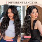 Side profile of seamless natural blend with premium wavy extensions