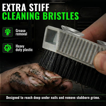 Back view of the Grip Clean hand brush displaying the removable suction cup design mounted on a tile wall