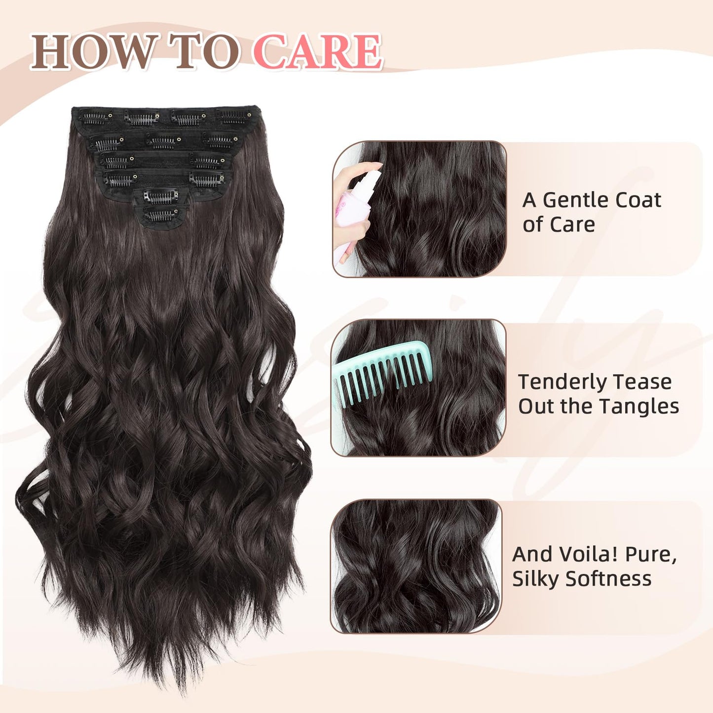 Step by step application guide for six piece clip in extensions
