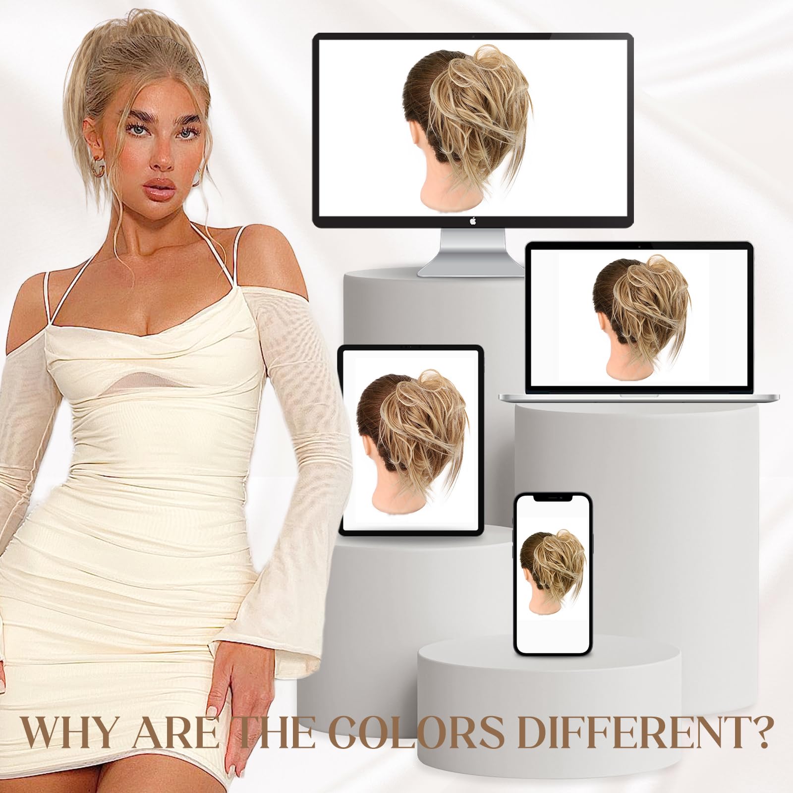 Side profile of the HMD synthetic messy bun extension demonstrating instant fullness and elegant styling volume