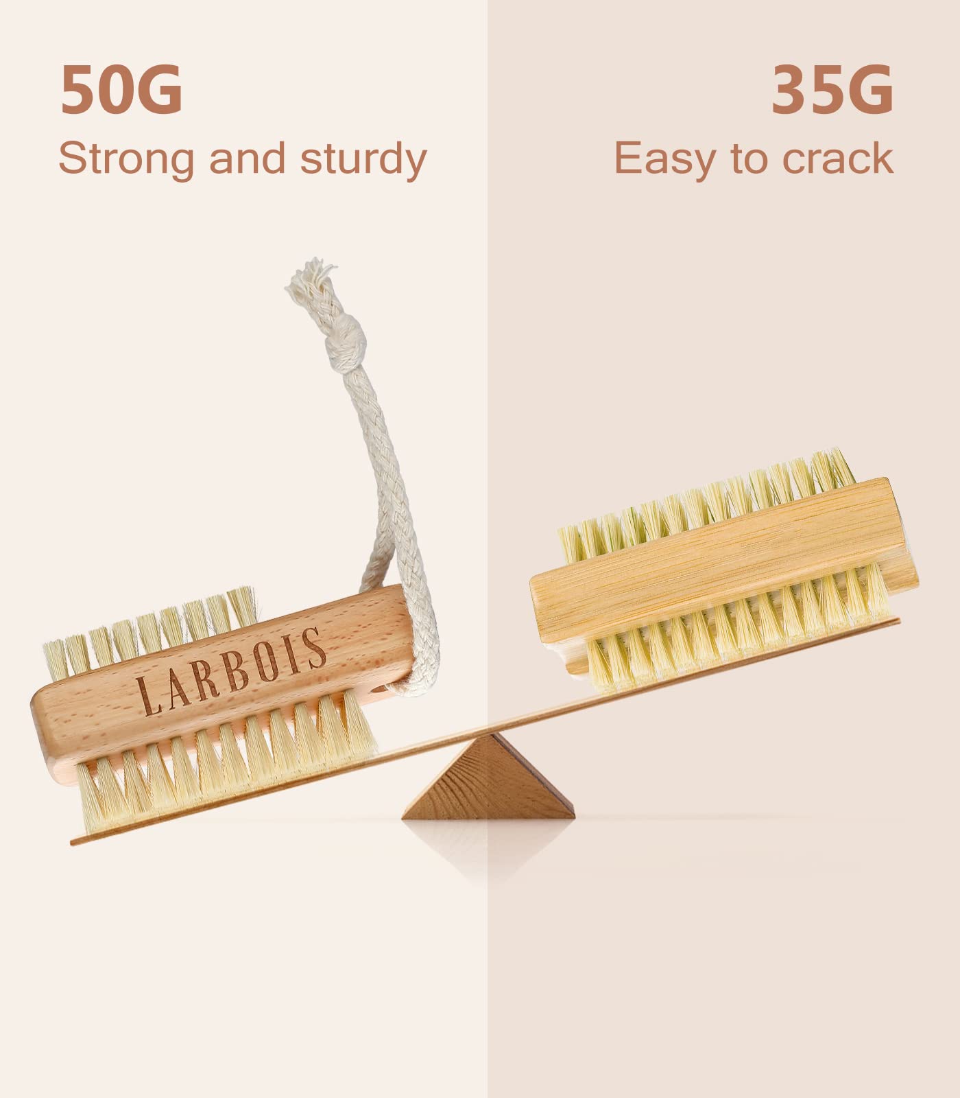 Two pack of Larbois wooden nail brushes for cleaning fingertips and hands