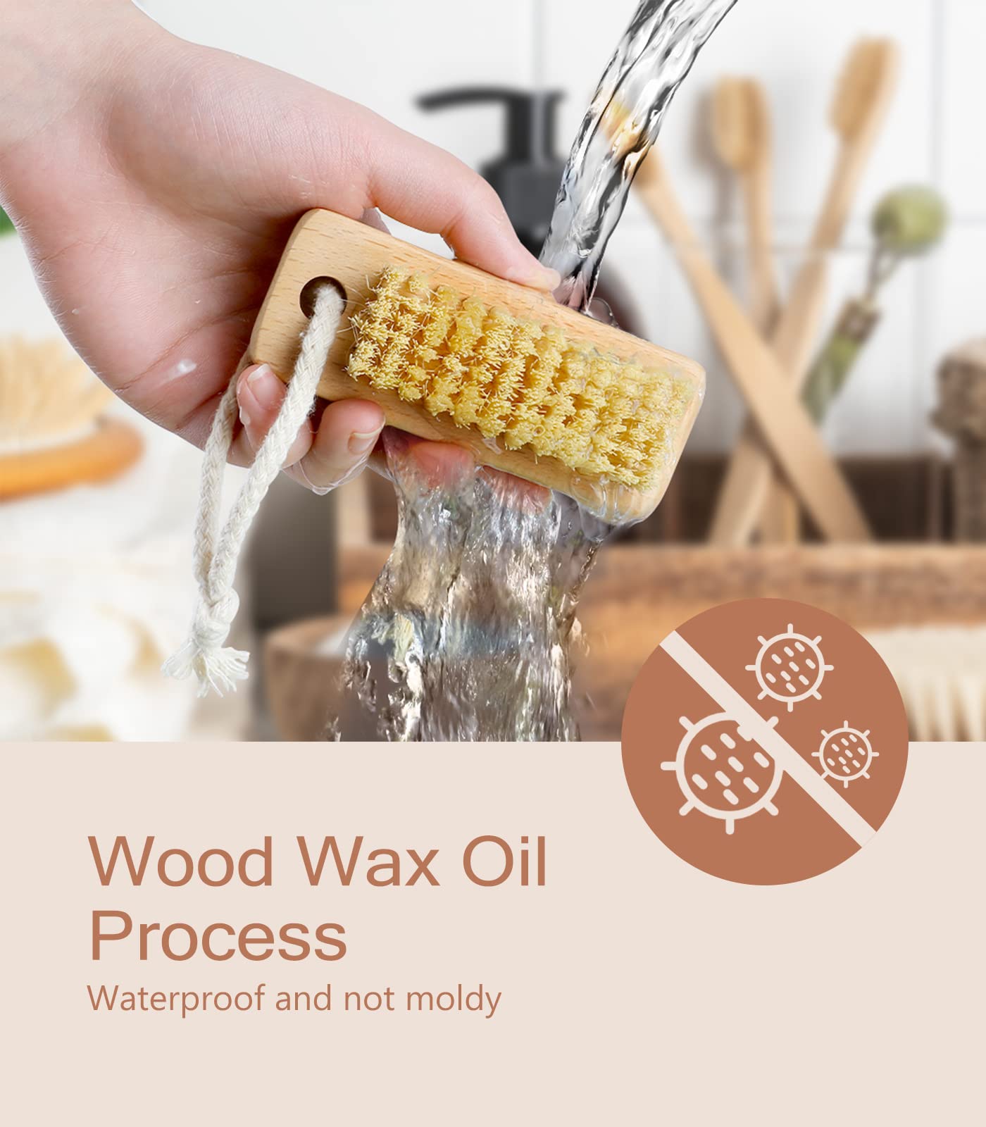 Larbois beechwood nail cleaning brush showcasing the dense bristled side for under nail scrubbing