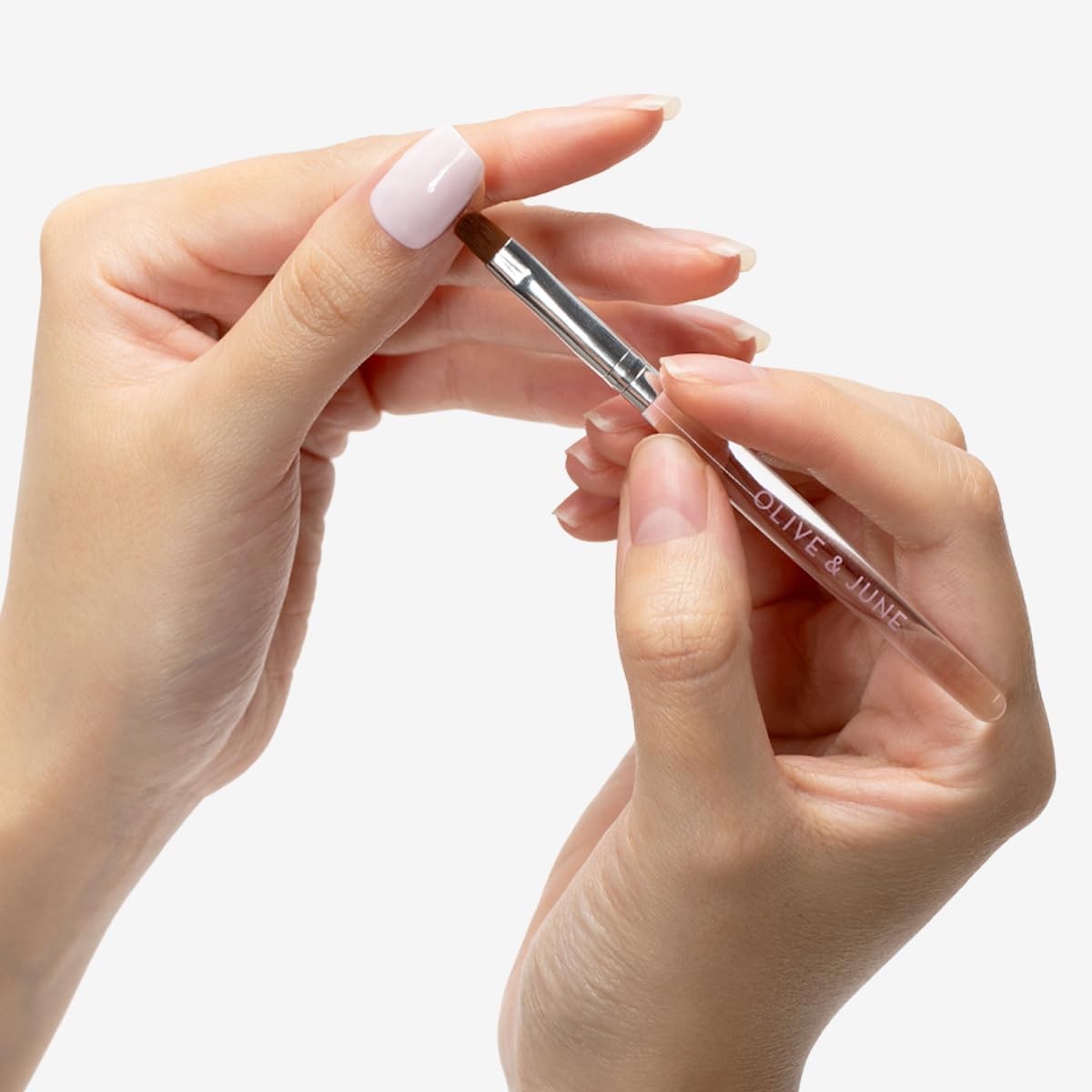 Close up shot of the synthetic vegan bristles on the Olive and June clean up tool.