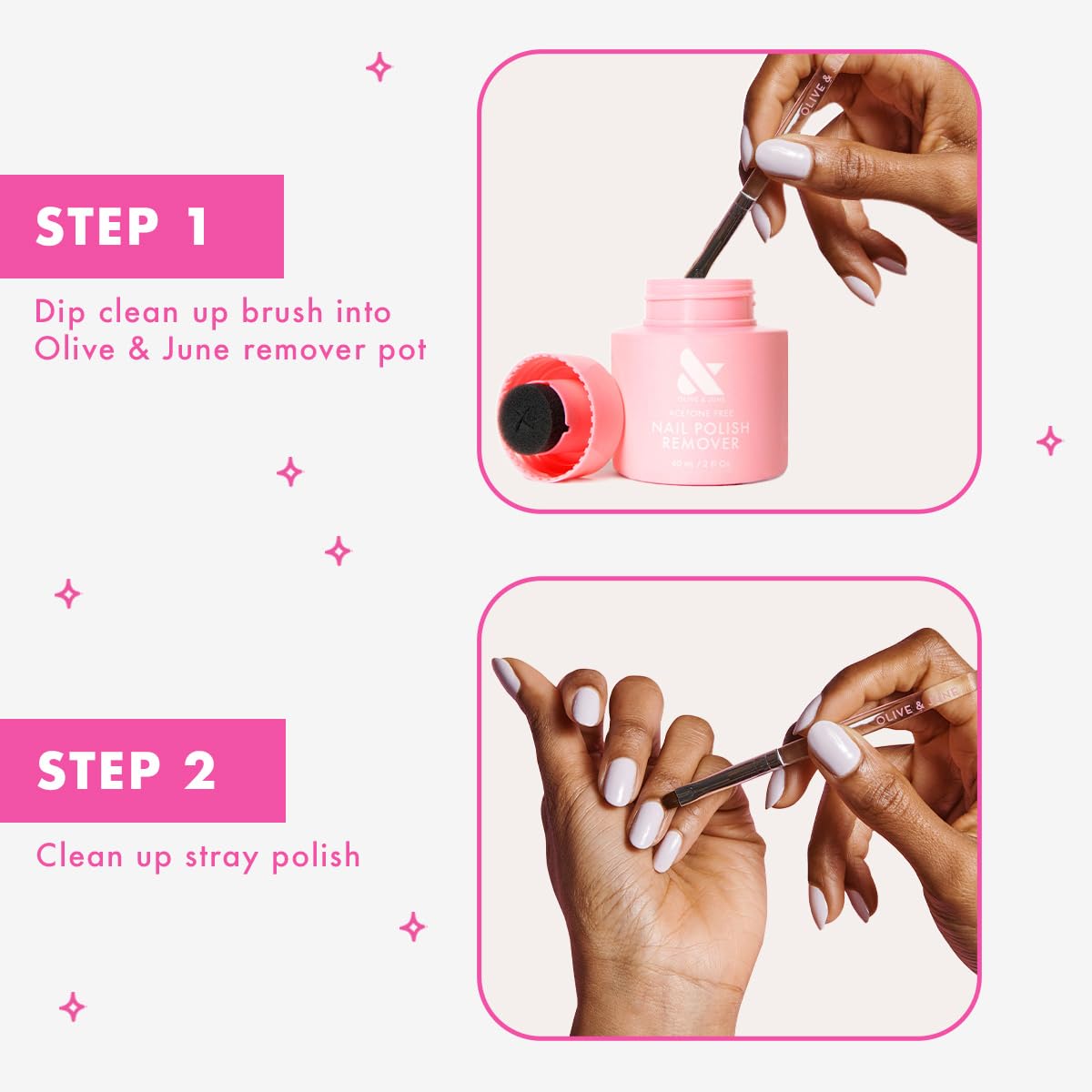 The packaging of the authentic USA imported Olive and June manicure clean up brush tool.
