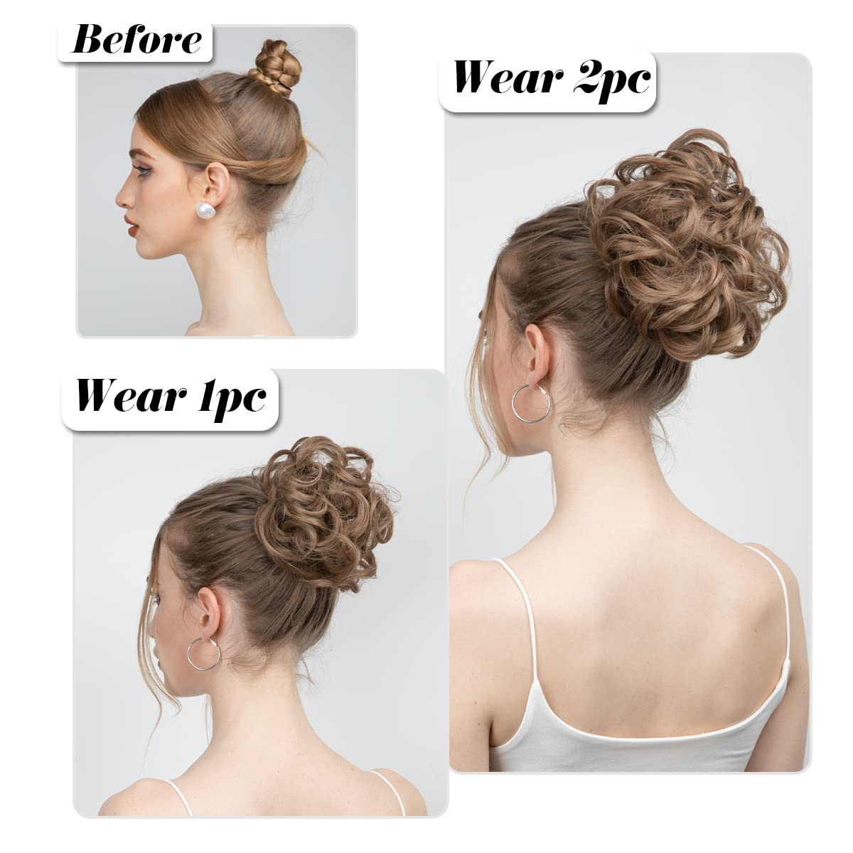 Elastic rubber band design of the fake hair scrunchie bun