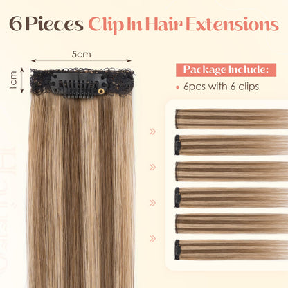 Hairro Remy Real Human Hair Clip Ins displaying the six mini stainless steel clips attached to the wefts