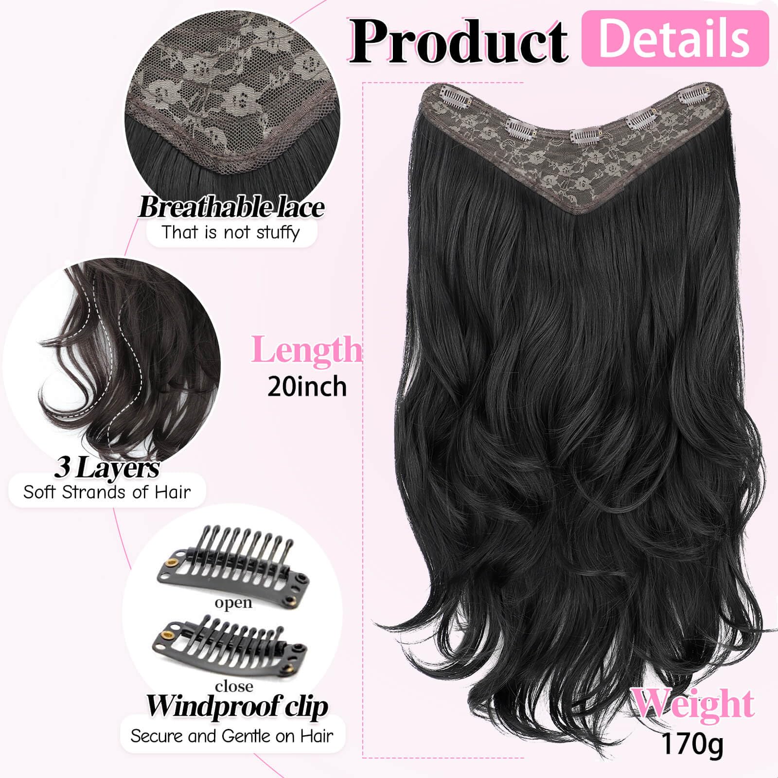 Vieuinaux long wavy black hair extensions displayed to showcase the thick 190 gram volume