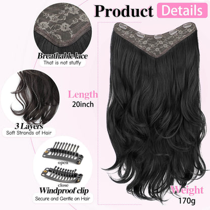 Vieuinaux long wavy black hair extensions displayed to showcase the thick 190 gram volume