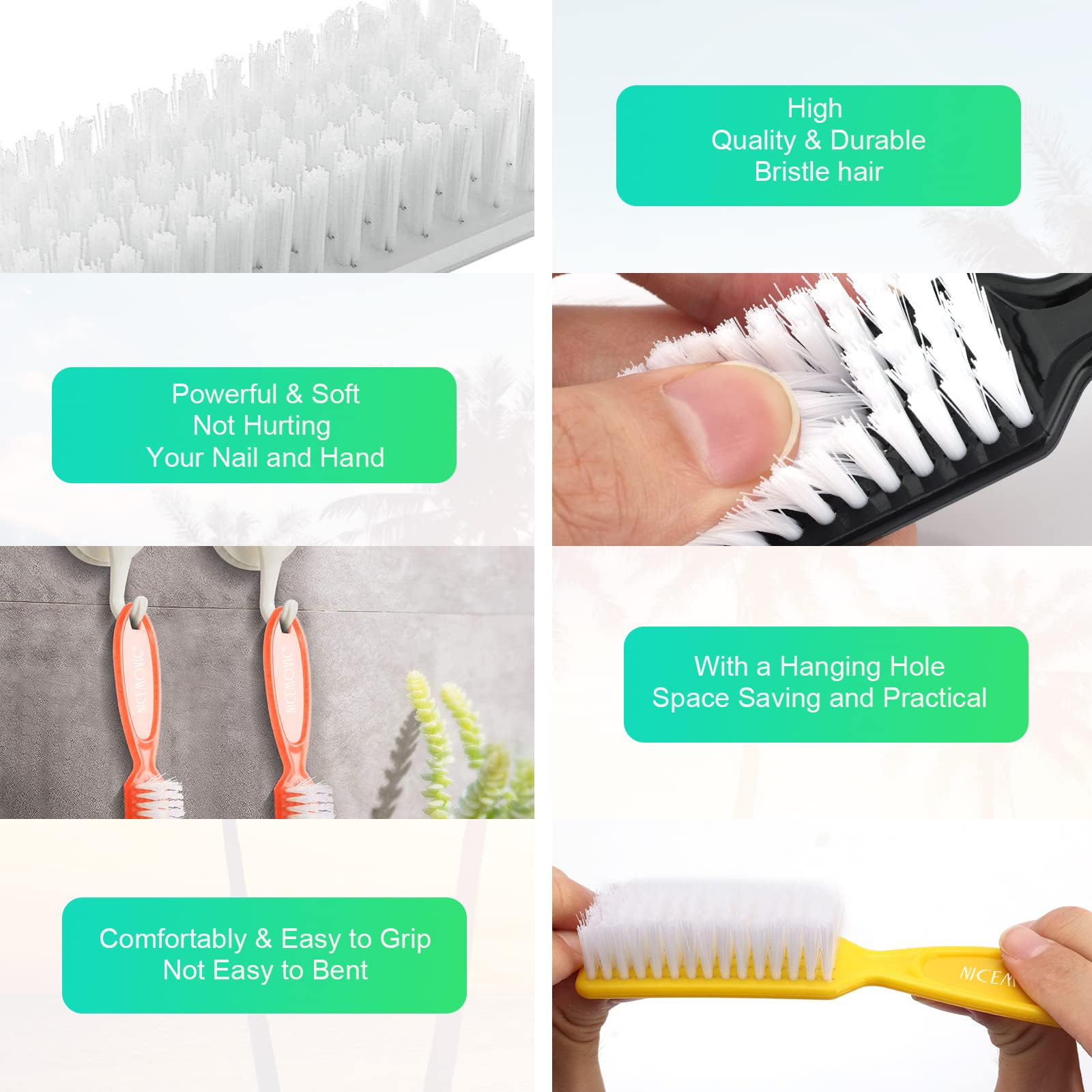 Compact portable fingernail and toenail scrubbing brush placed next to a travel vanity pouch.