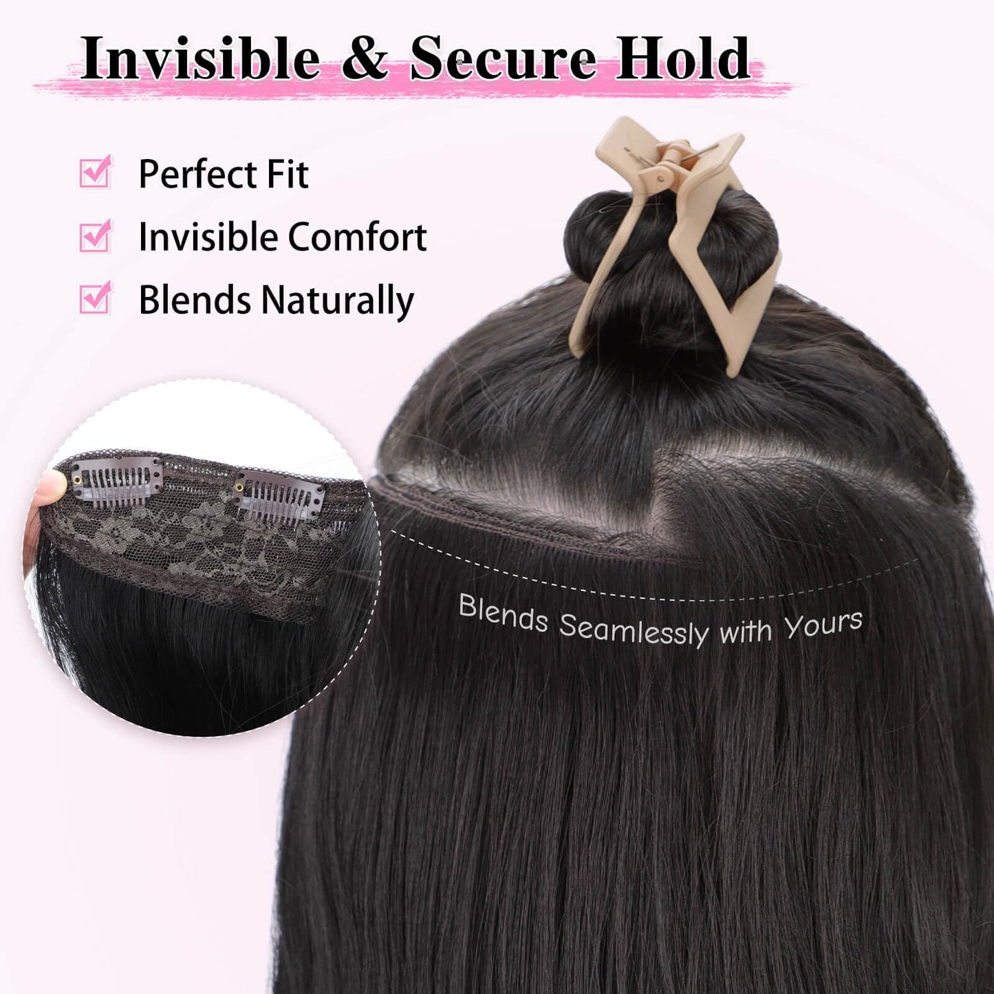 Step by step application of ALXNAN synthetic extensions blending into dark natural hair