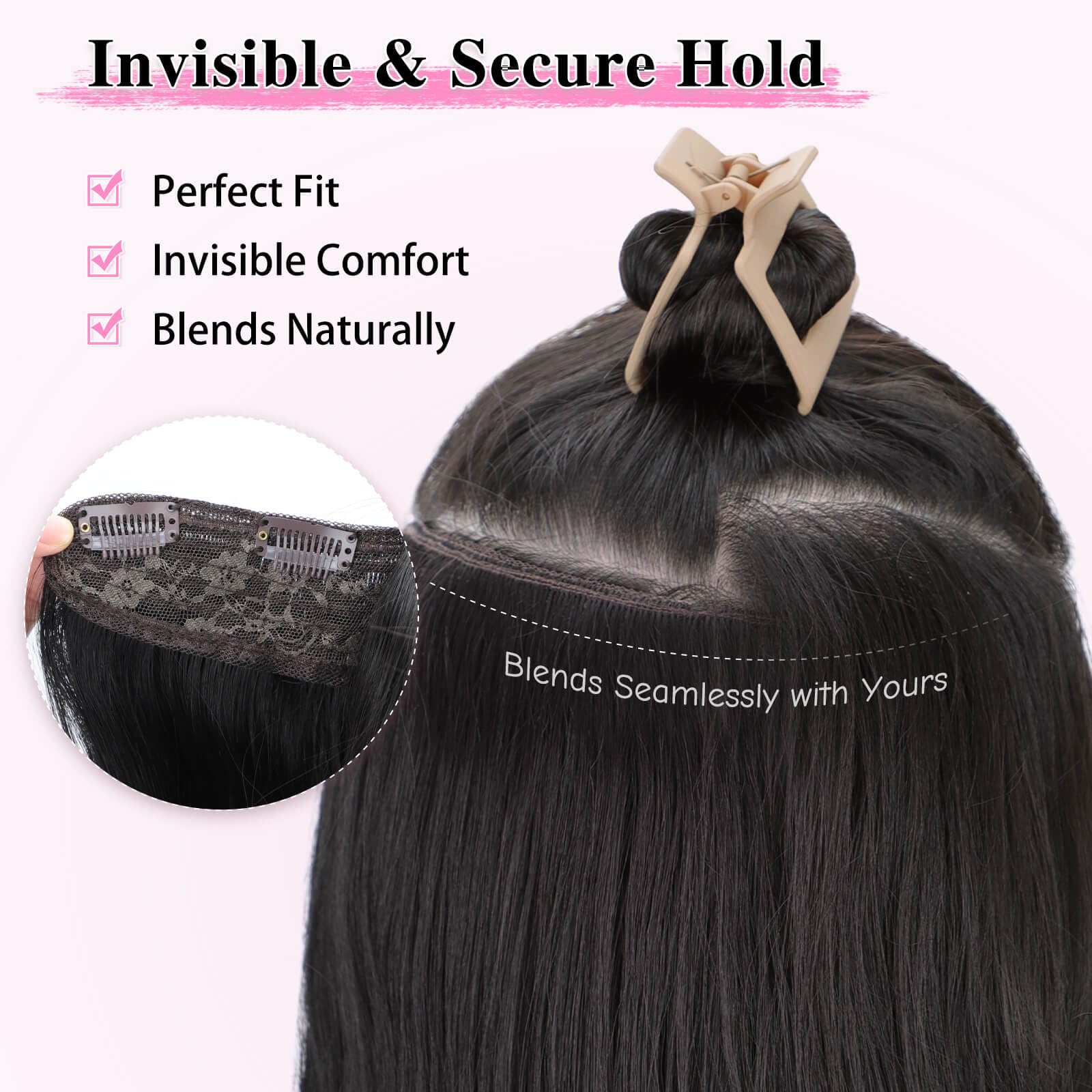 Step by step application of ALXNAN synthetic extensions blending into dark natural hair