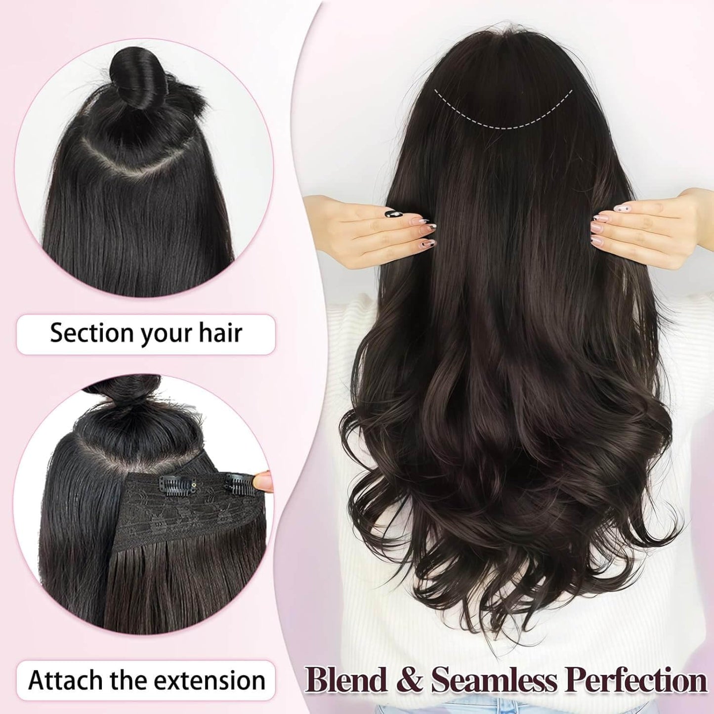 Close up look at the heat resistant fiber texture of Vieuinaux black wavy hairpiece