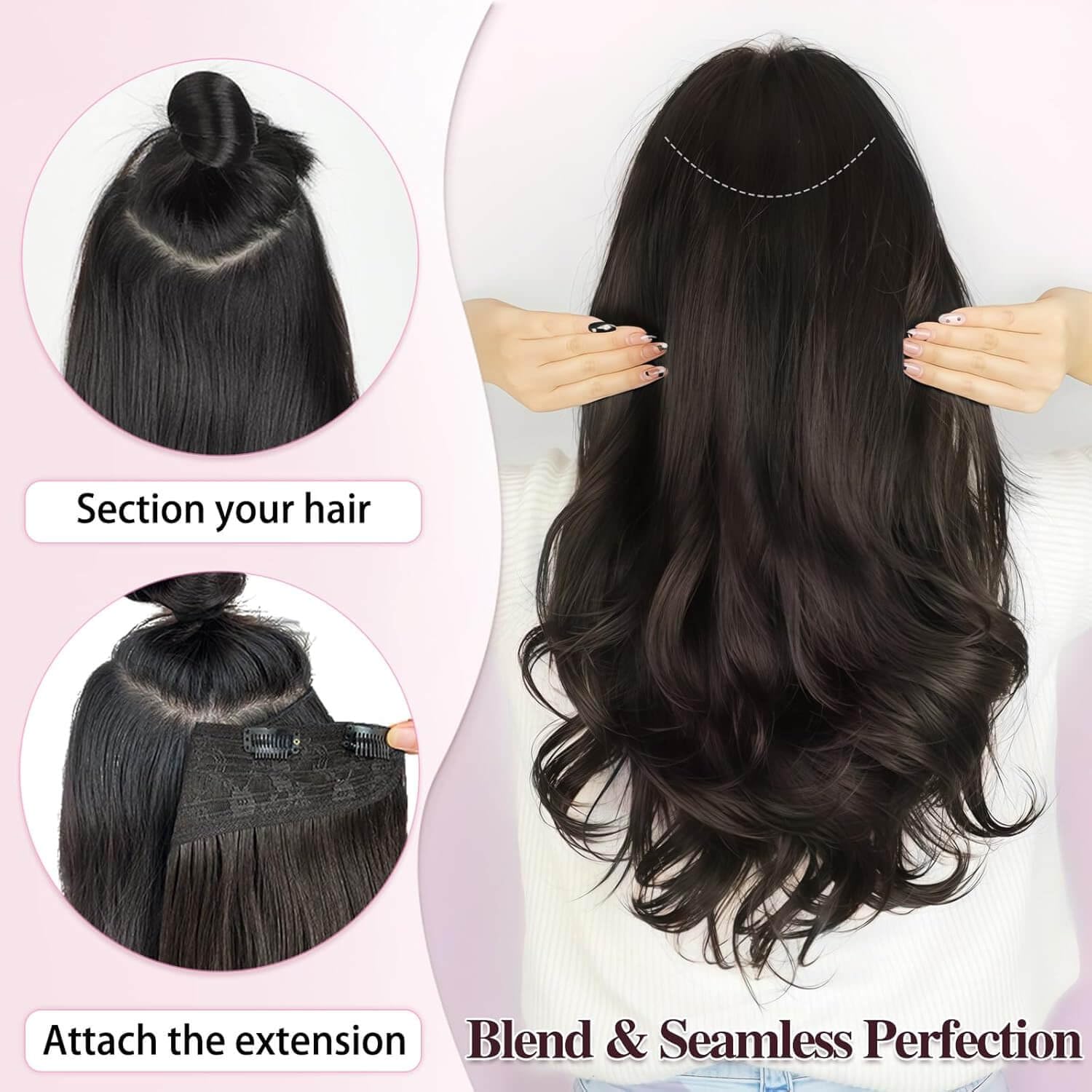Close up look at the heat resistant fiber texture of Vieuinaux black wavy hairpiece