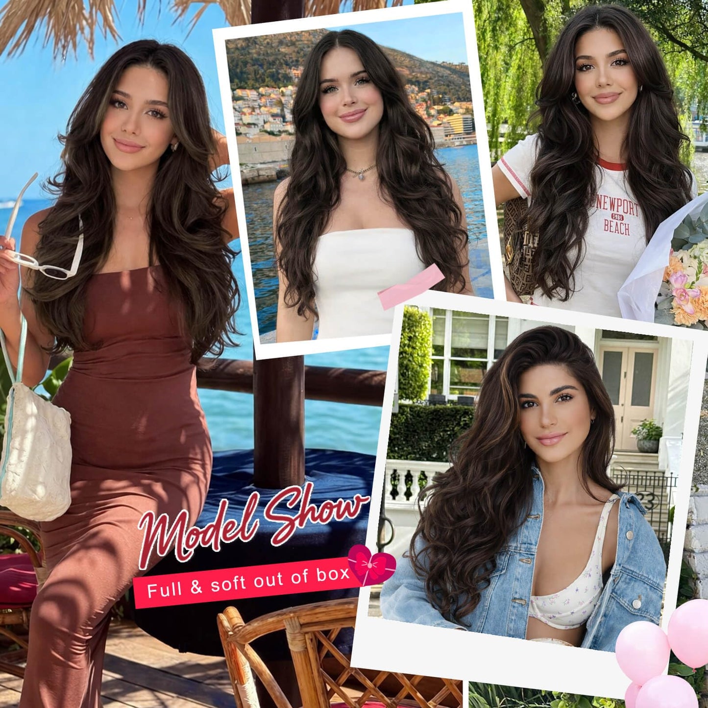 Comparison of hair length before and after using ALXNAN long layered wavy clip ins