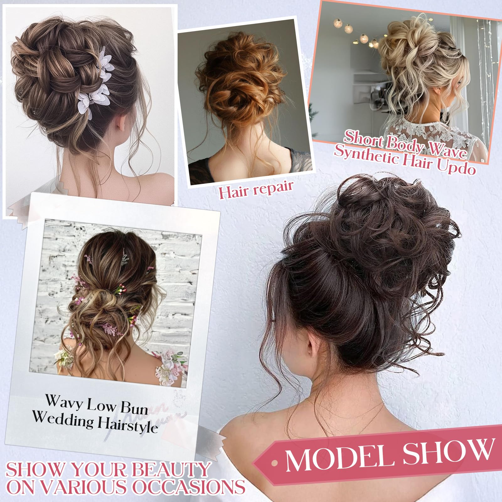 Anatomix premium messy bun hairpiece back view on an elegant updo hairstyle
