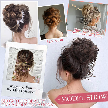 Anatomix premium messy bun hairpiece back view on an elegant updo hairstyle