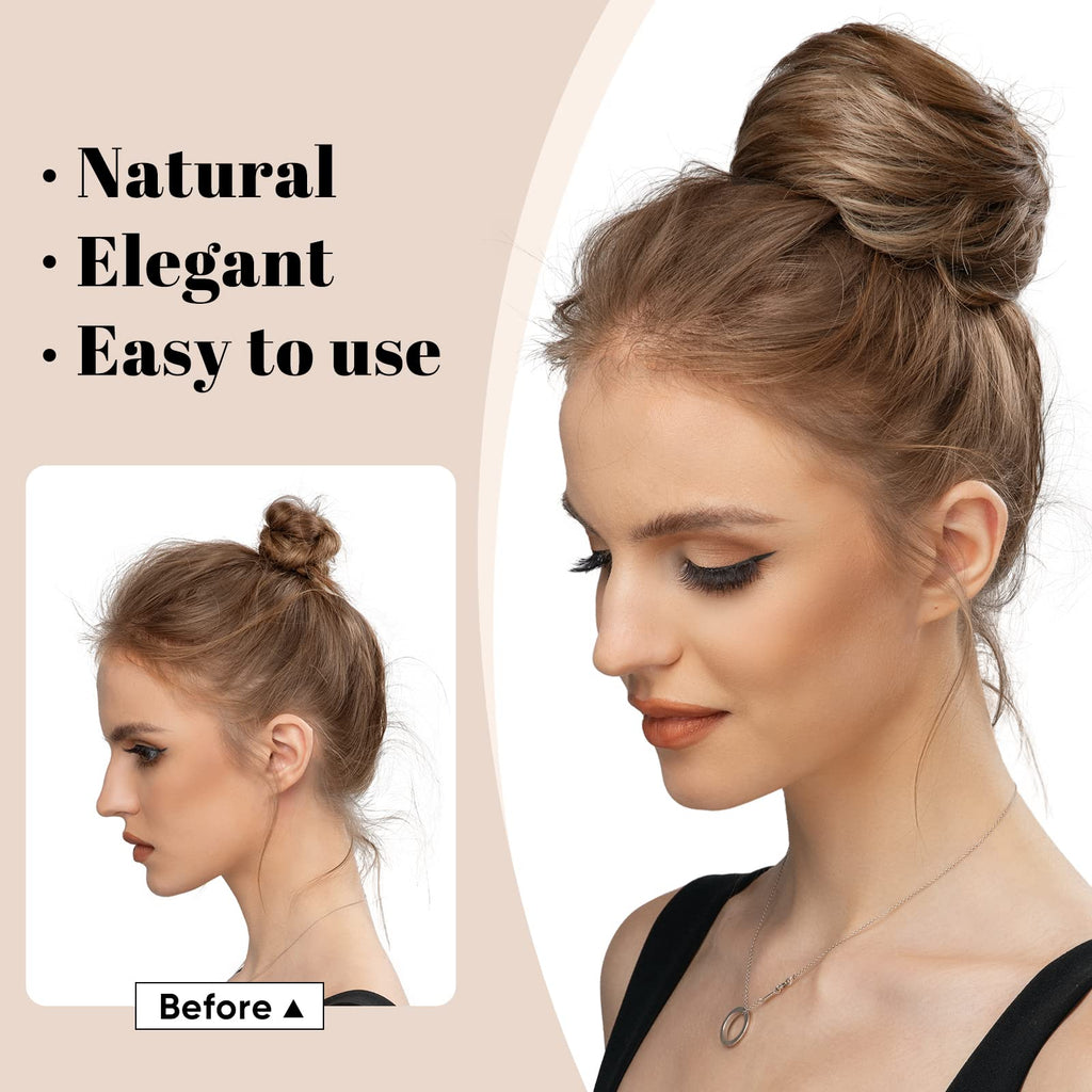 Step by step application guide for the SARLA drawstring hair bun extension